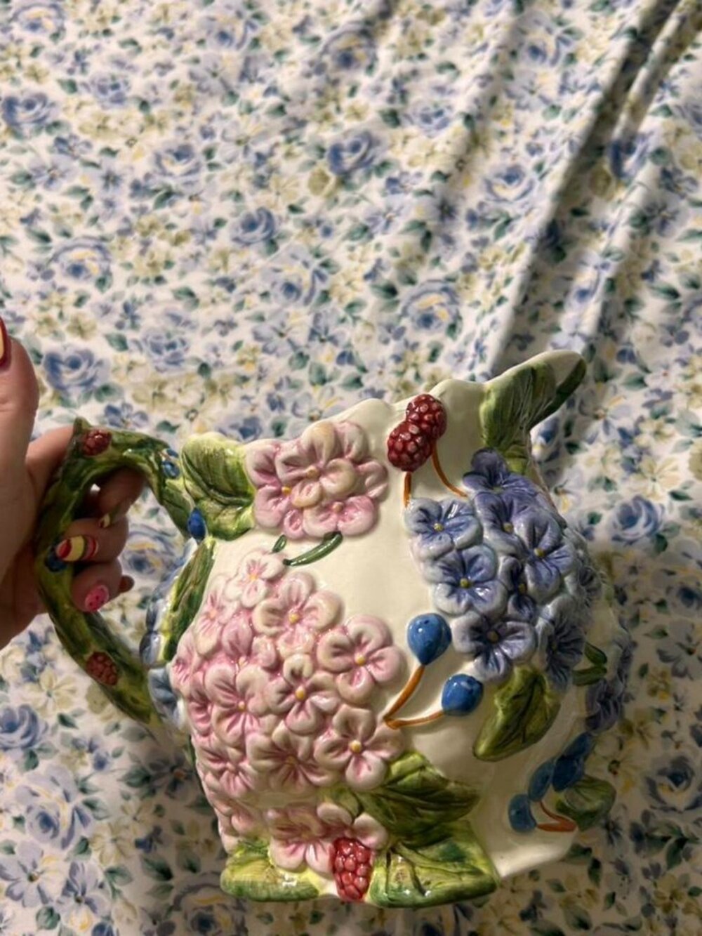 Floral ceramic pitcher with a vintage vibe
